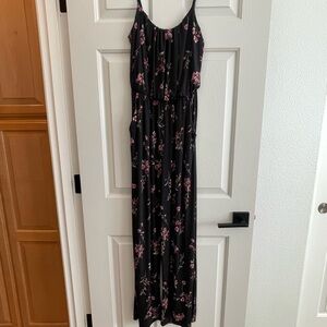 Kaileigh Black and Pink Floral Maxi Romper